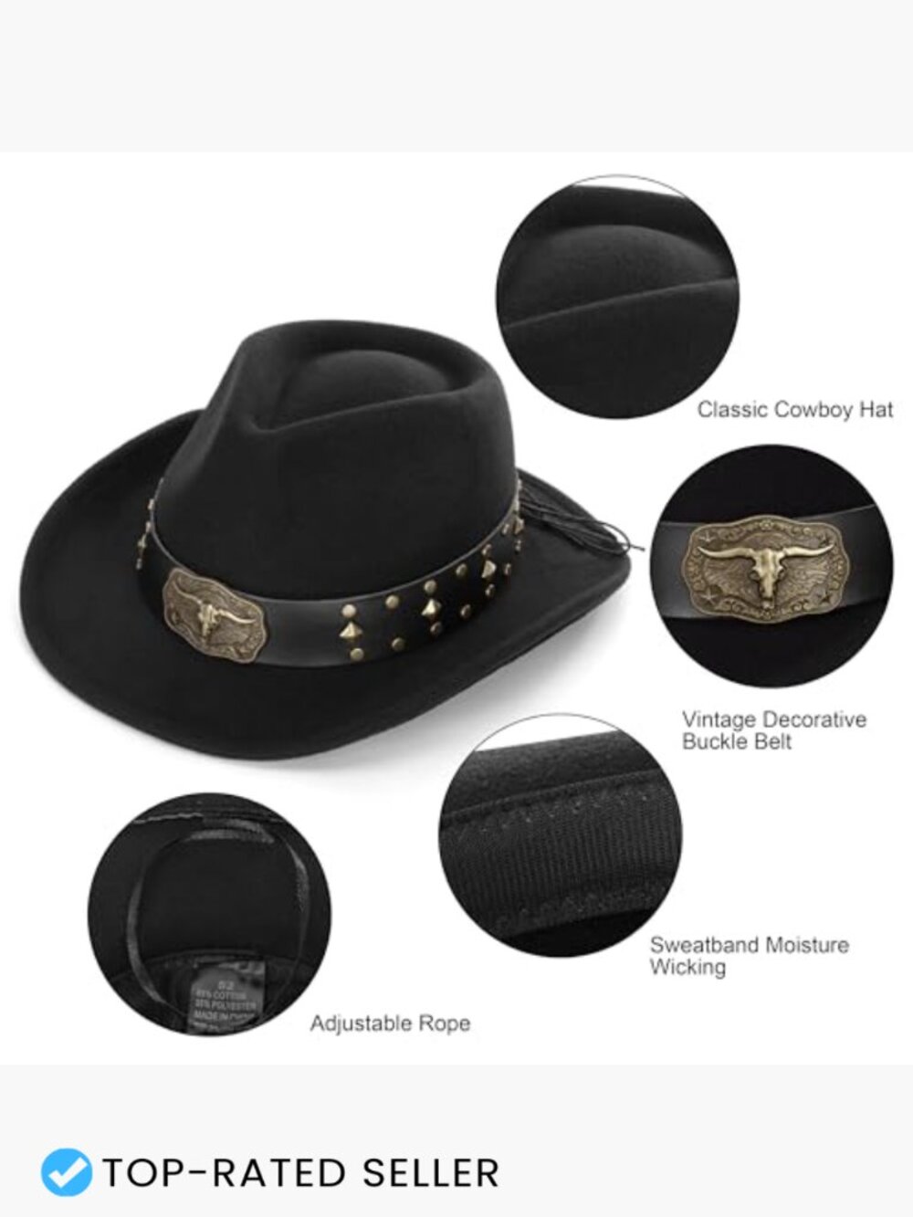 Kids Western Cowboy Hat Felt Fedora Adjustable Strap - Picture 2 of 5